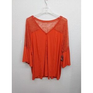 Torrid Top Womens 5X Plus Size Burnt Orange Lace Flowy Boho Button Front V Neck